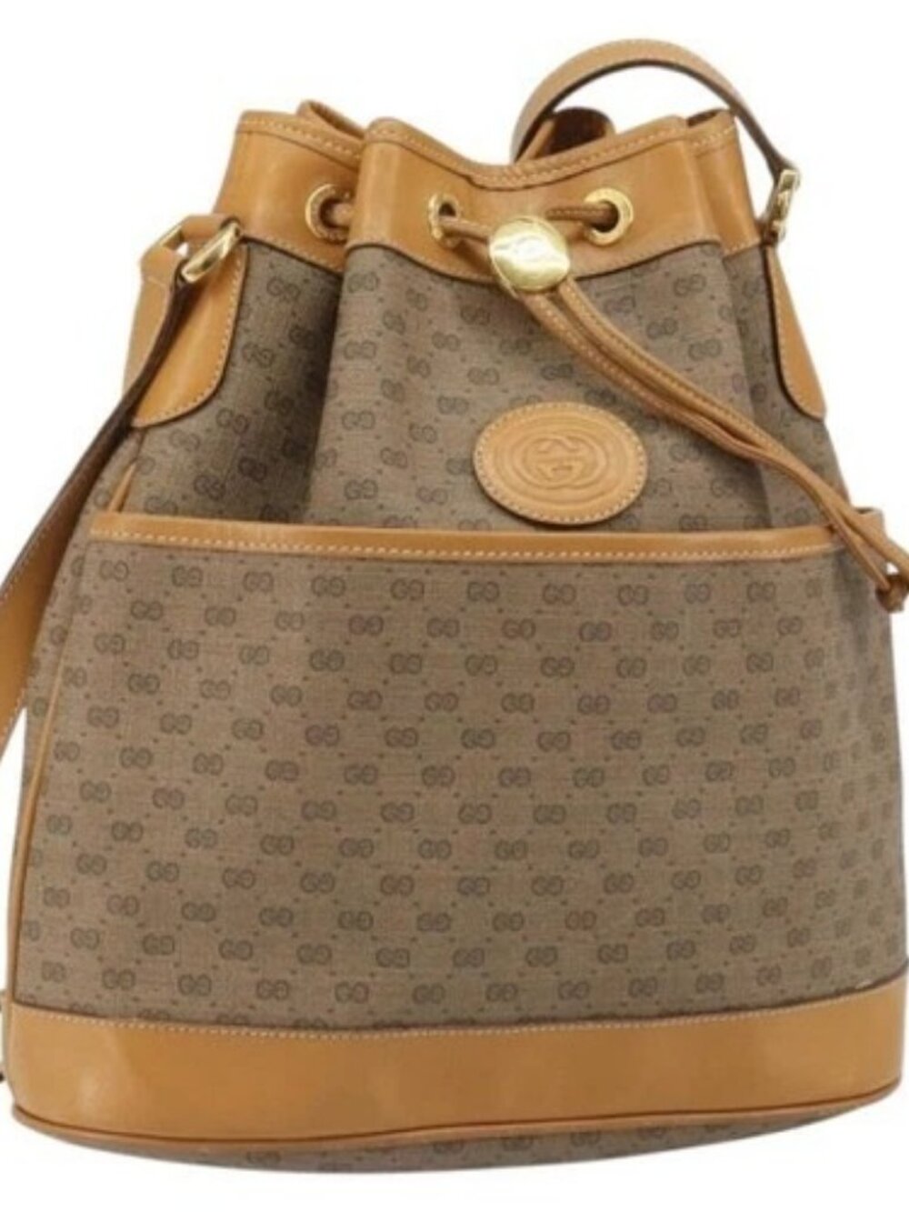 GUCCI Micro GG Supreme Shoulder Bag PVC Beige Gold Auth 169392